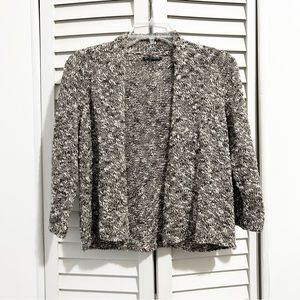 Eileen Fisher Linen Cotton Brown & White Knit Open Front Cardigan Petite Large